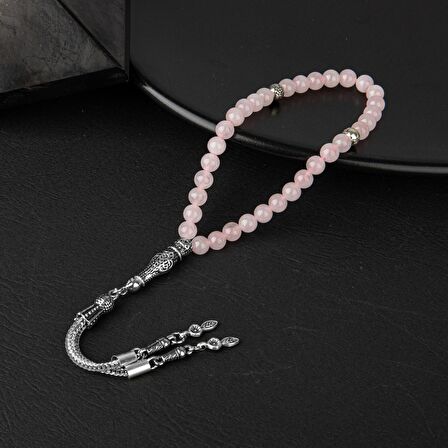 Pembe Kuvars (Gül Kuvars) Doğal Taş Tesbih 33lük - 6mm