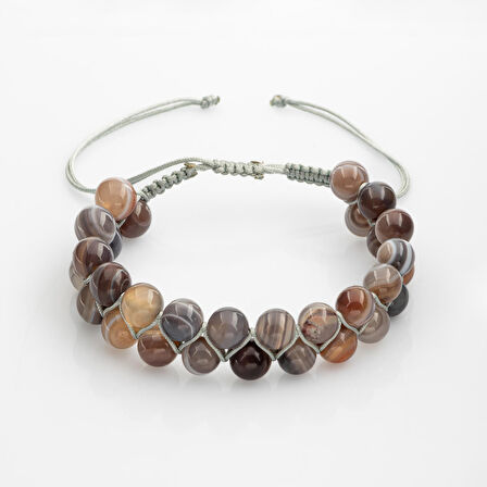 Botswana Akiği 8mm Çift Sıra Makrome Doğal Taş Bileklik