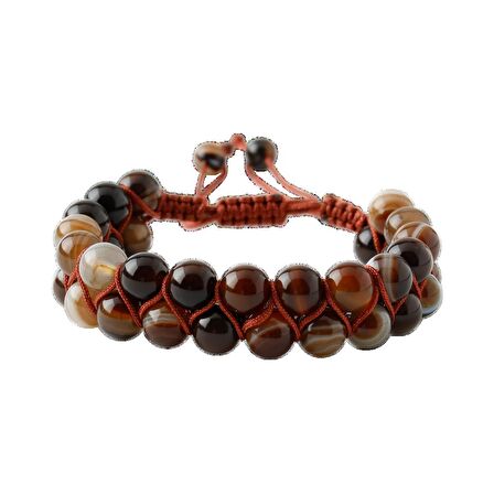 Kahve Göz Akik 8mm Çift Sıra Makrome Doğal Taş Bileklik