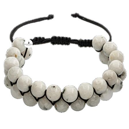 Ay Taşı 8mm Çift Sıra Makrome Doğal Taş Bileklik