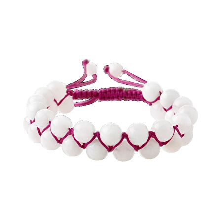 Ay Taşı 8mm Çift Sıra Makrome Doğal Taş Bileklik