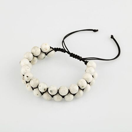 Ay Taşı 8mm Çift Sıra Makrome Doğal Taş Bileklik