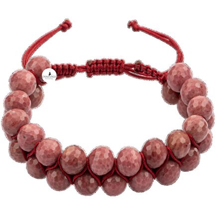 Pembe Jasper 8mm Çift Sıra Makrome Doğal Taş Bileklik