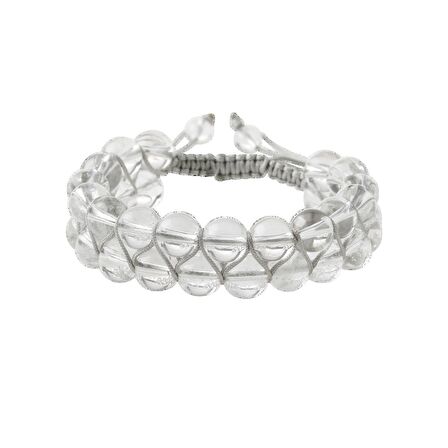 Kristal Kuvars 8mm Çift Sıra Makrome Doğal Taş Bileklik