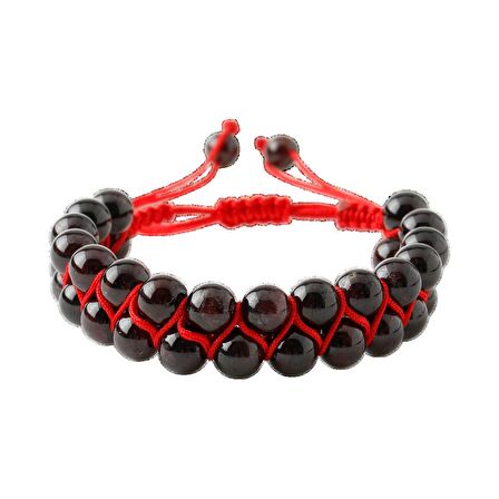 Bordo Granat Lal 8mm Çift Sıra Makrome Doğal Taş Bileklik