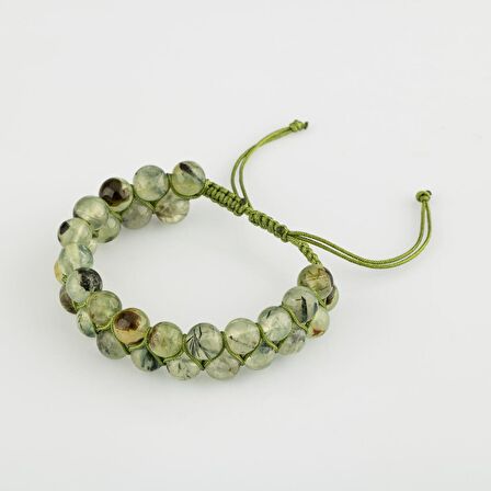 Prehnit 8mm Çift Sıra Makrome Doğal Taş Bileklik