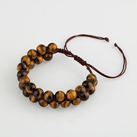 Kaplan Gözü 8mm Çift Sıra Makrome Doğal Taş Bileklik