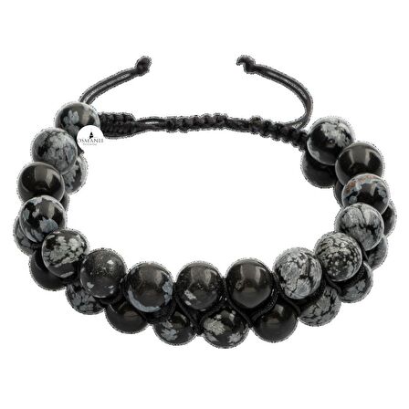 Karlı Obsidyen 8mm Çift Sıra Makrome Doğal Taş Bileklik