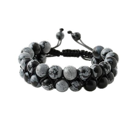 Karlı Obsidyen 8mm Çift Sıra Makrome Doğal Taş Bileklik
