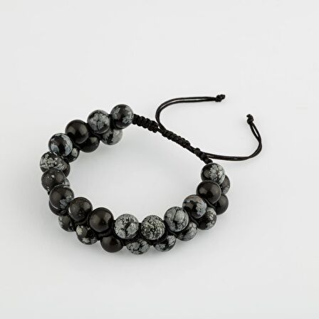 Karlı Obsidyen 8mm Çift Sıra Makrome Doğal Taş Bileklik
