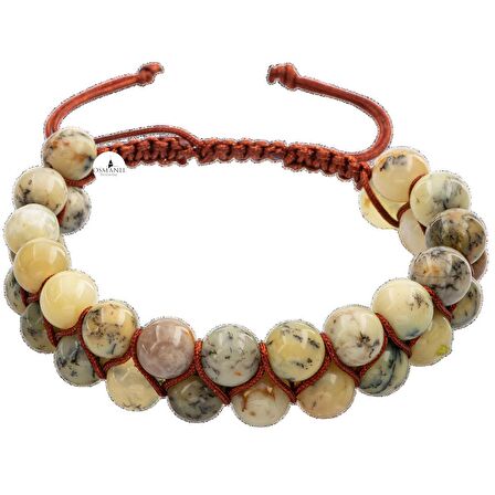 Opal Sarı 8mm Çift Sıra Makrome Doğal Taş Bileklik