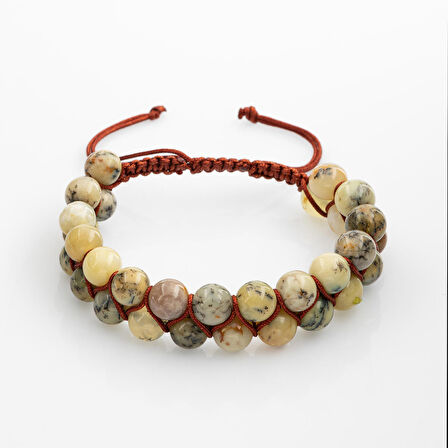 Opal Sarı 8mm Çift Sıra Makrome Doğal Taş Bileklik