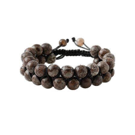 Riyolit 8mm Çift Sıra Makrome Doğal Taş Bileklik