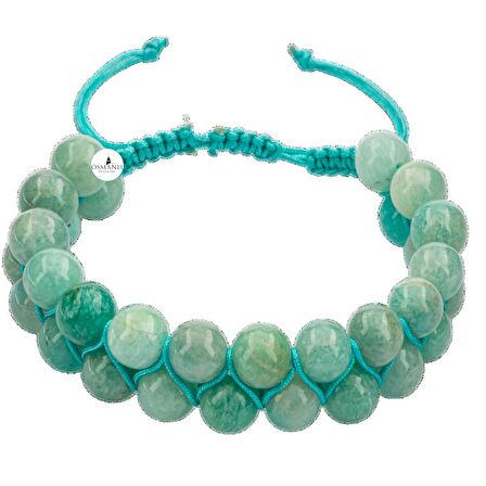 Amazonit 8mm Çift Sıra Makrome Doğal Taş Bileklik