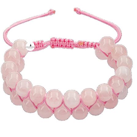 Pembe Kuvars (Gül Kuvars) 8mm Çift Sıra Makrome Doğal Taş Bileklik