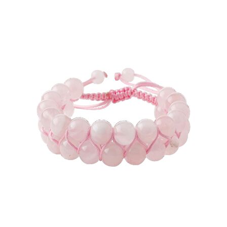 Pembe Kuvars (Gül Kuvars) 8mm Çift Sıra Makrome Doğal Taş Bileklik