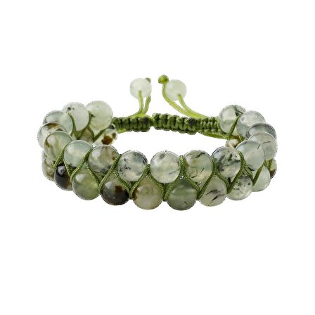 Prehnit 8mm Çift Sıra Makrome Doğal Taş Bileklik