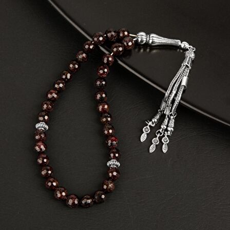 Bordo Granat Lal Doğal Taş Tesbih 33lük - 8mm
