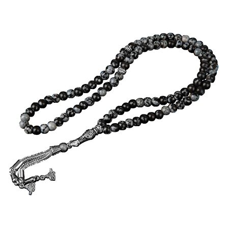 Karlı Obsidyen Doğal Taş Tesbih 99luk - 6mm
