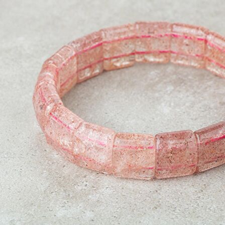 Çilek Kuvars Doğal Taş Balık Sırtı Geniş Kesim Bileklik