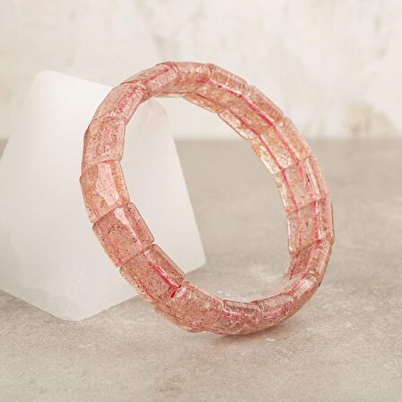 Çilek Kuvars Doğal Taş Balık Sırtı Geniş Kesim Bileklik