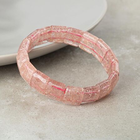 Çilek Kuvars Doğal Taş Balık Sırtı Geniş Kesim Bileklik