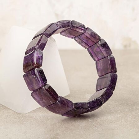 Ametist Doğal Taş Kare Kesim Geniş Kesim Bileklik