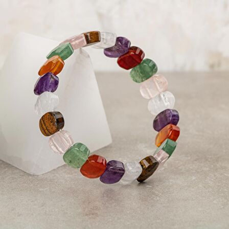 Çakra Bileklik Ametist, Kaplan Gözü, Akik, Kuvars, Pembe Kuvars, Aventurin