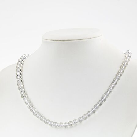 Kristal Kuvars 6 mm Dizi Doğal Taş Kolye