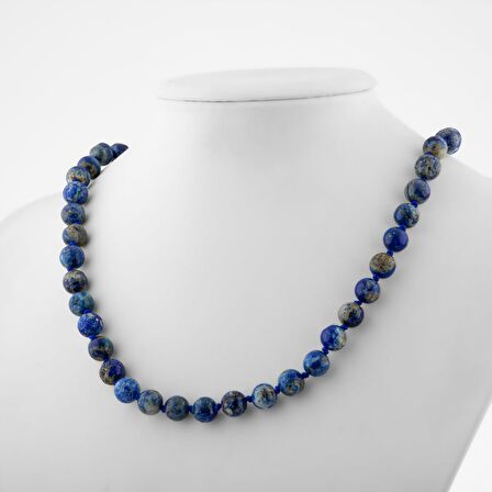 Lapis Lazuli 8 mm Düğümlü Doğal Taş Kolye