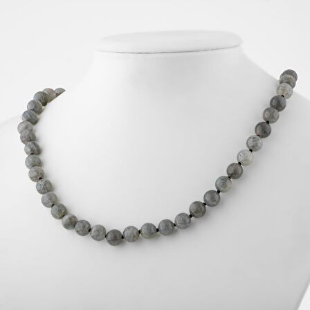 Labradorit 8 mm Düğümlü Doğal Taş Kolye