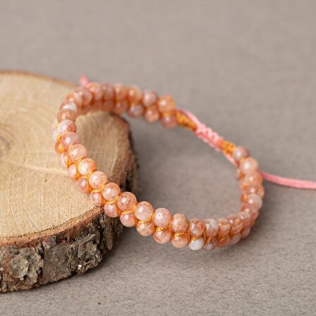 Güneş Taşı 4mm Çift Sıra Doğal Taş Bileklik