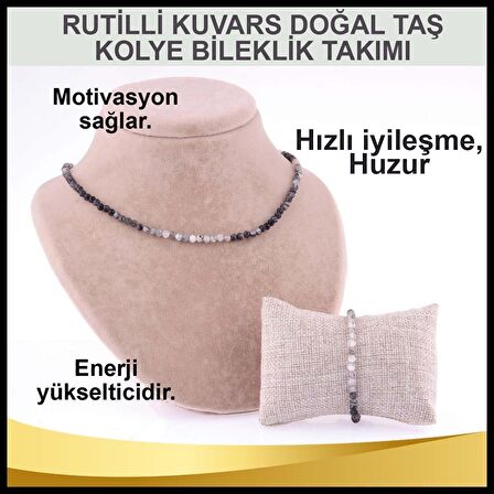 Rutilli Kuvars 3-4mm Dizi Kolye Bileklik Takı Seti