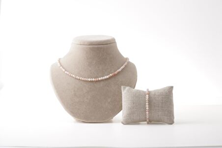 Opal Pembe 3-4mm Dizi Kolye Bileklik Takı Seti