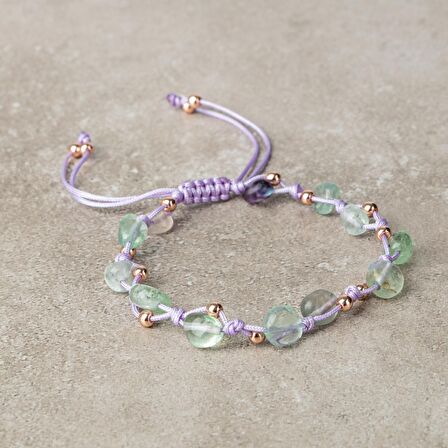 Yeşil Florit Natürel Kesim Doğal Taş Makrome Bileklik