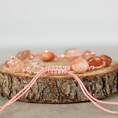 Güneş Taşı Natürel Kesim Doğal Taş Makrome Bileklik