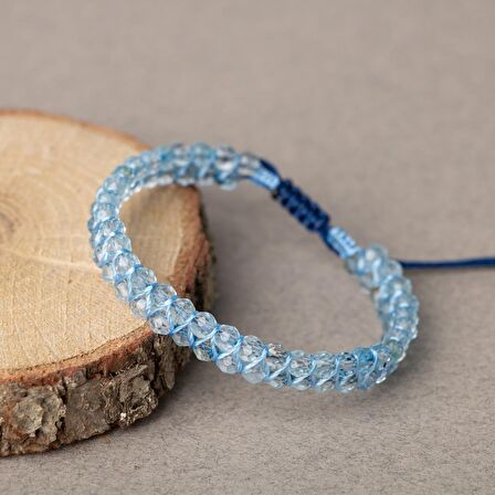 Akuamarin 3-4mm Çift Sıra Doğal Taş Bileklik