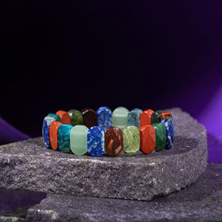 Boğa Burcu Bileklik Buz Mavizi Apatit, Dragon Jasper, Jasper, Lapis Lazuli, Yeşil Aventurin, Yeşim