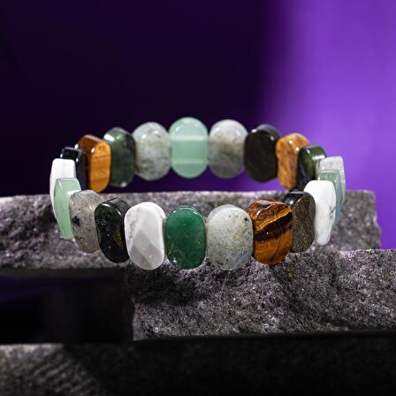 Yengeç Burcu Bileklik Golden Obsidyen, Havlit, Kaplan Gözü, Labradorit, Yeşil Aventurin, Yeşim