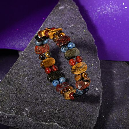 Oğlak Burcu Bileklik Dumanlı Kuvars, Dumortierit, Golden Obsidyen, Jasper, Kaplan Gözü, Kırmızı Akik