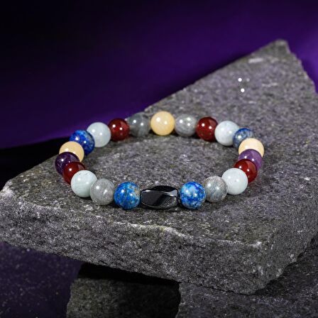 Yay Burcu Bileklik Akuamarin, Ametist, Kalsit, Kırmızı Akik, Labradorit, Lapis Lazuli