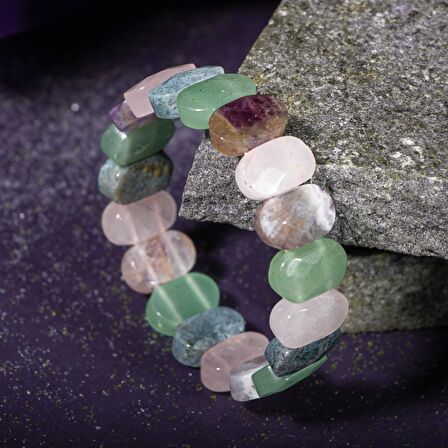 Oğlak Burcu Bileklik Ametist, Pembe Kuvars, Yeşil Aventurin, Yosunlu Akik