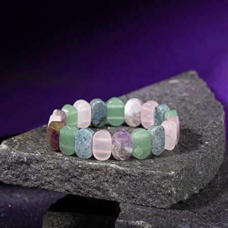 Oğlak Burcu Bileklik Ametist, Pembe Kuvars, Yeşil Aventurin, Yosunlu Akik