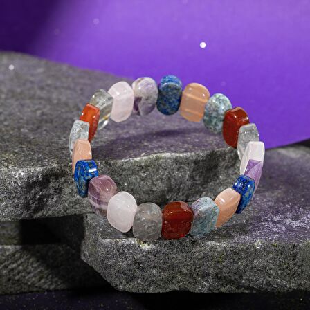 Terazi Burcu Bileklik Ametist, Dumanlı Kuvars, Güneş Taşı, Kırmızı Akik, Labradorit, Lapis Lazuli, Pembe Kuvars