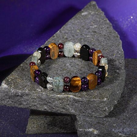 Akrep Burcu Bileklik Ametist, Bordo Granat Lal, Golden Obsidyen, Kaplan Gözü, Labradorit, Sitrin