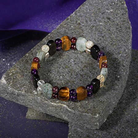 Akrep Burcu Bileklik Ametist, Bordo Granat Lal, Golden Obsidyen, Kaplan Gözü, Labradorit, Sitrin