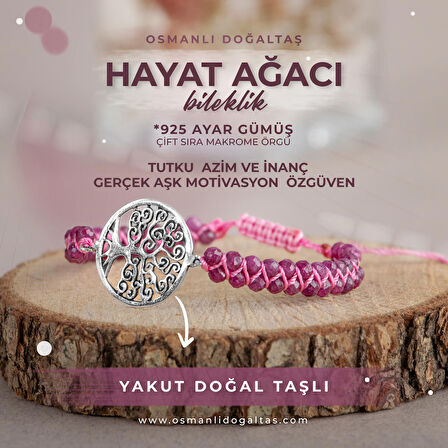 Hayat Ağaçı Yakut Doğal Taş Gümüş Aparat Bileklik