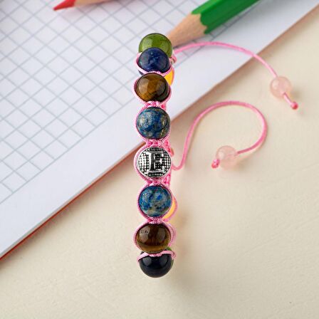 Kız Öğrenci Doğal Taş Harfli Makrome Bileklik