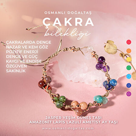 Çakra Bileklik BL-1294 Amazonit, Ametist, Ay Taşı, Güneş Taşı, Jasper, Lapis