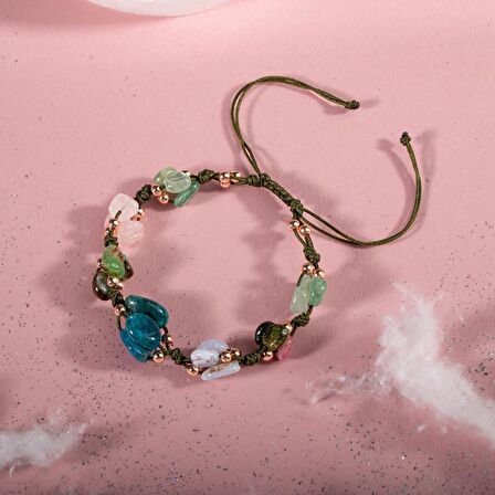 Boğa Burcu Bileklik Kalsedon, Kiyanit, Krizopras, Mavi Apatit, Pembe Kuvars, Renkli Turmalin, Yeşil Aventurin